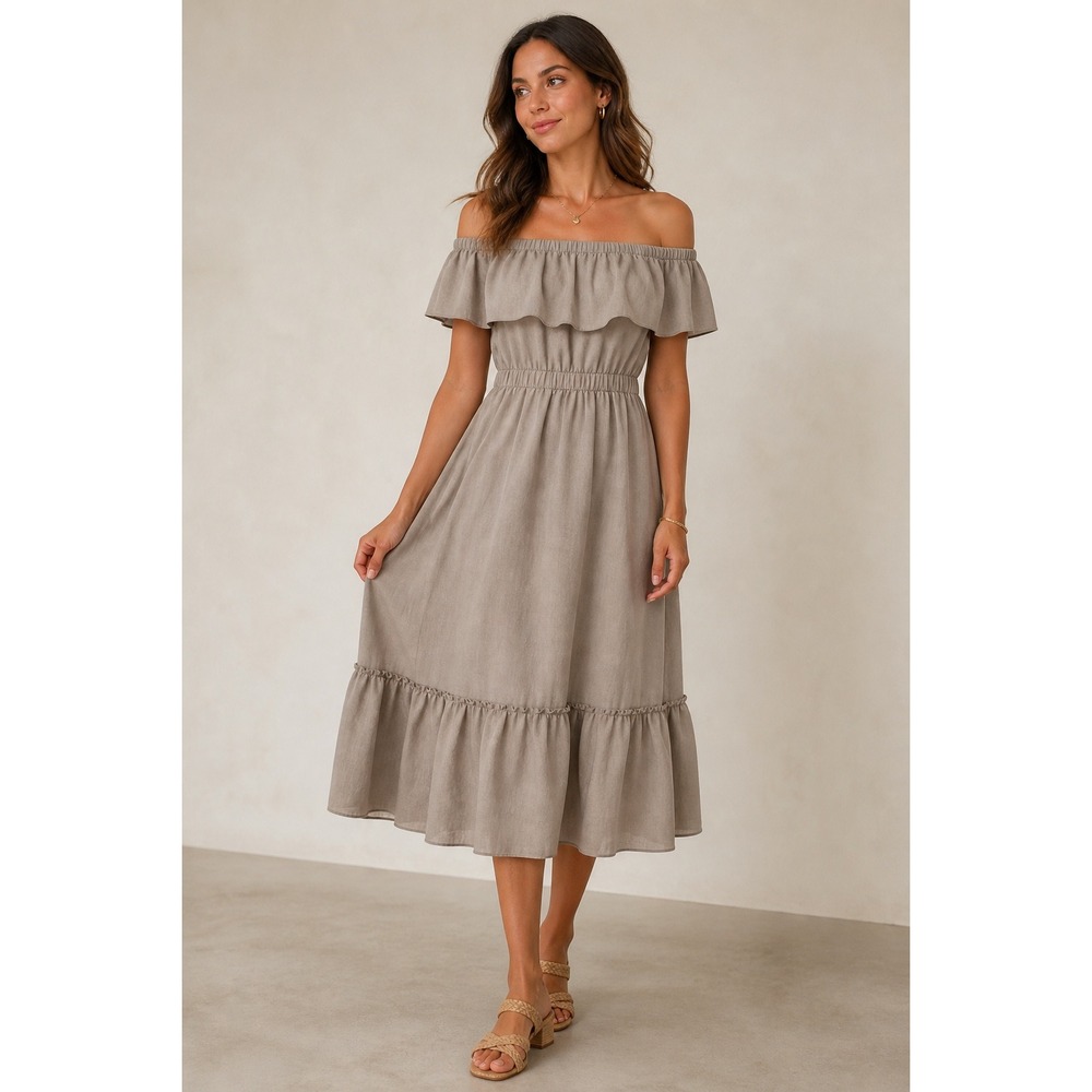 King Young Dress Women 38 US 6 Off The Shoulder Ruffle Tiered Midi Boho Praire